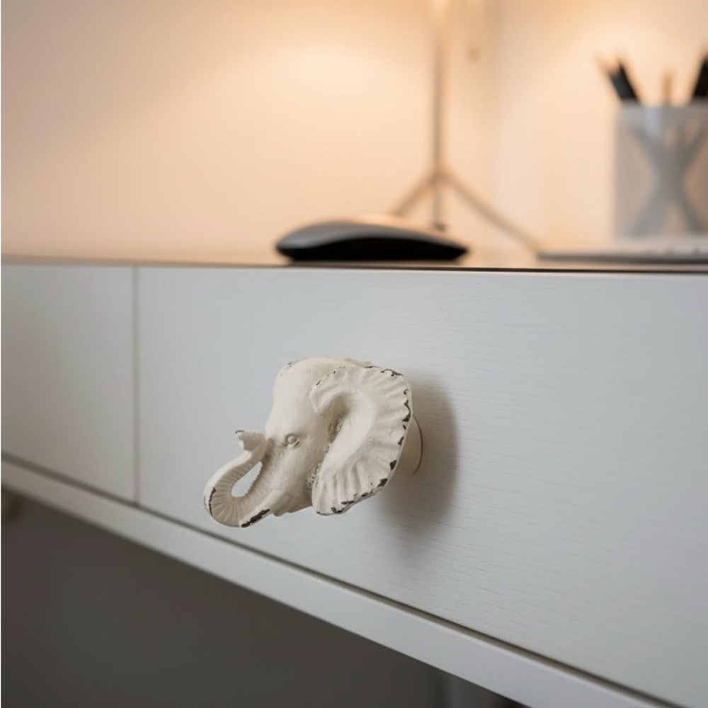 Rustic White Elephant Resin Drawer Knob Safari Theme Home Office Decor